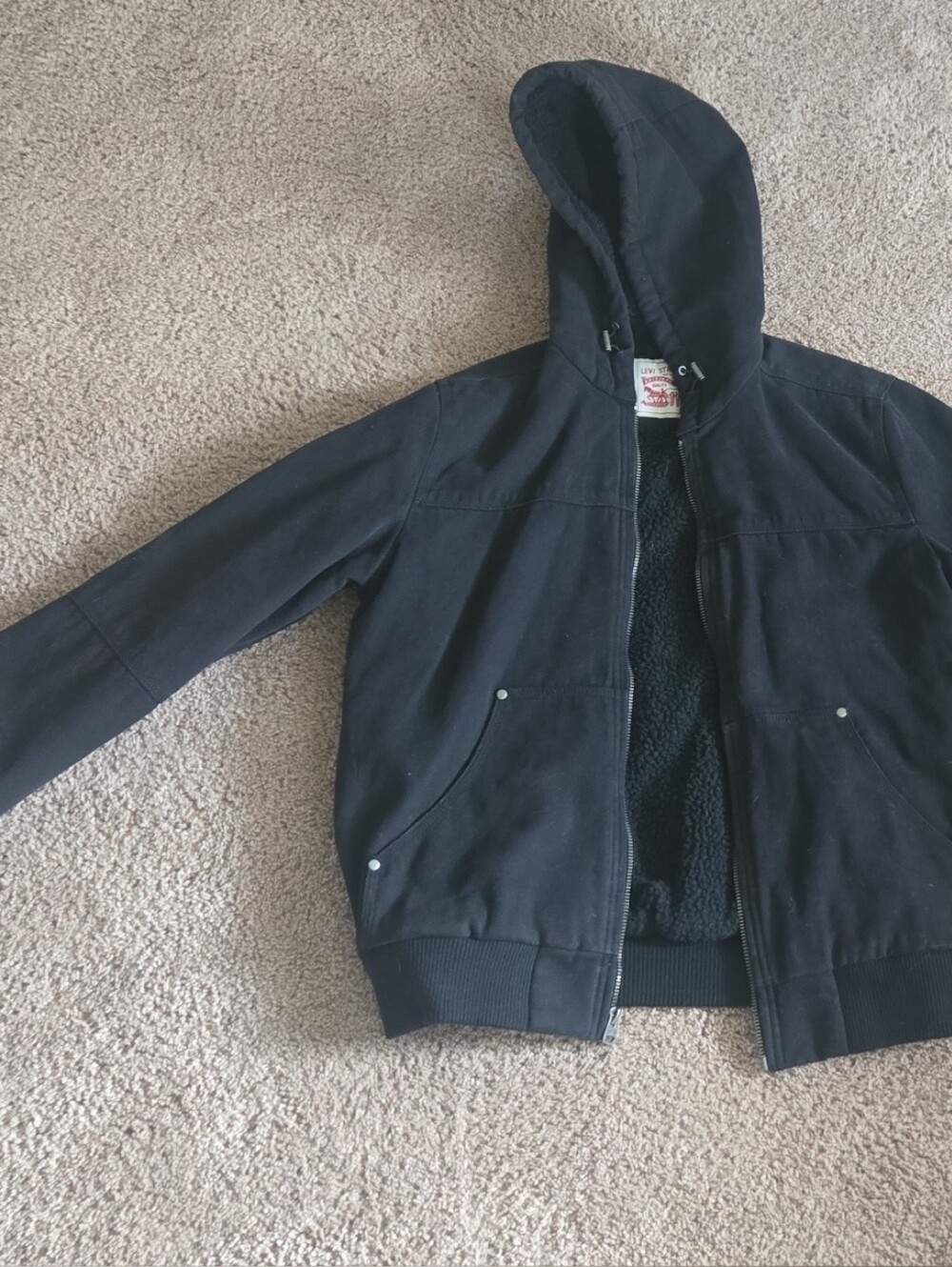 Levi's Men's Workwear Cotton Canvas Hooded Jacket Black Small NWT Sherpa Lined